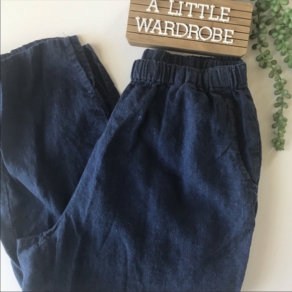 Flax Pants - FLAX High Waist Floods Navy Blue Wide Leg Pants